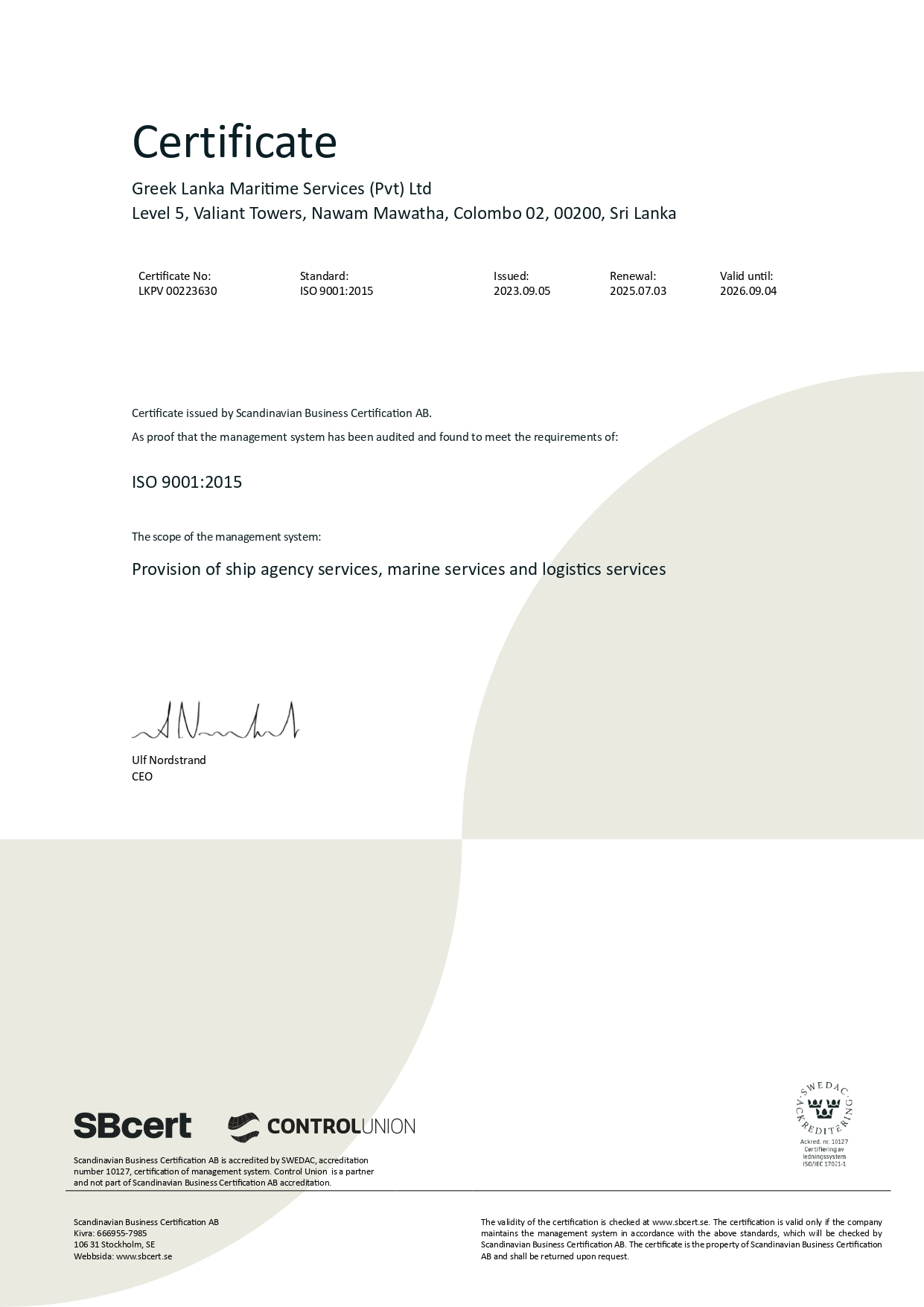 ISO 9001:2015 Certificate